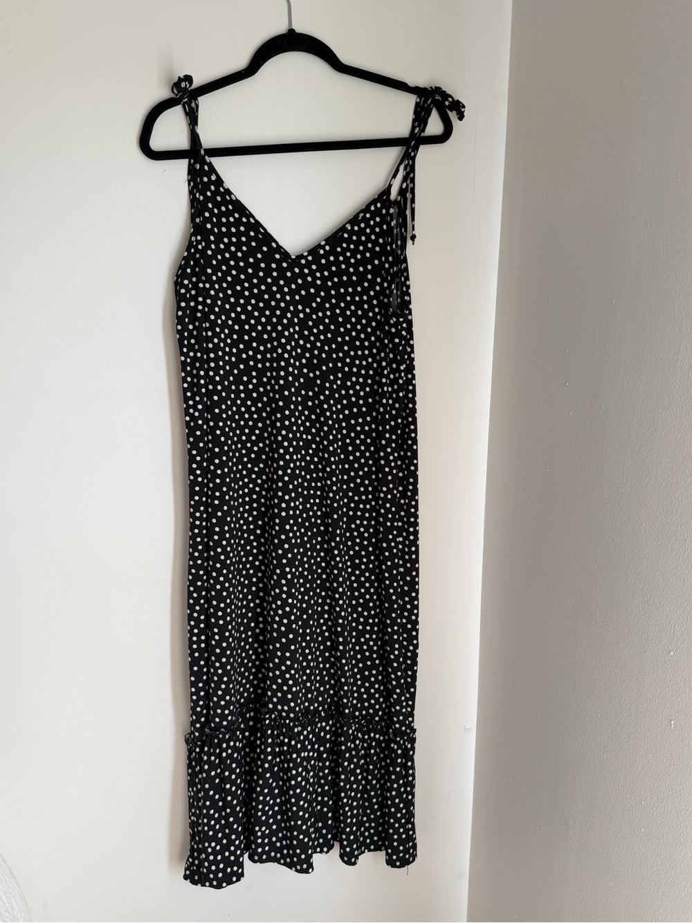 Modcloth Black and White Polka Dot Tie-Strap Midi Dress